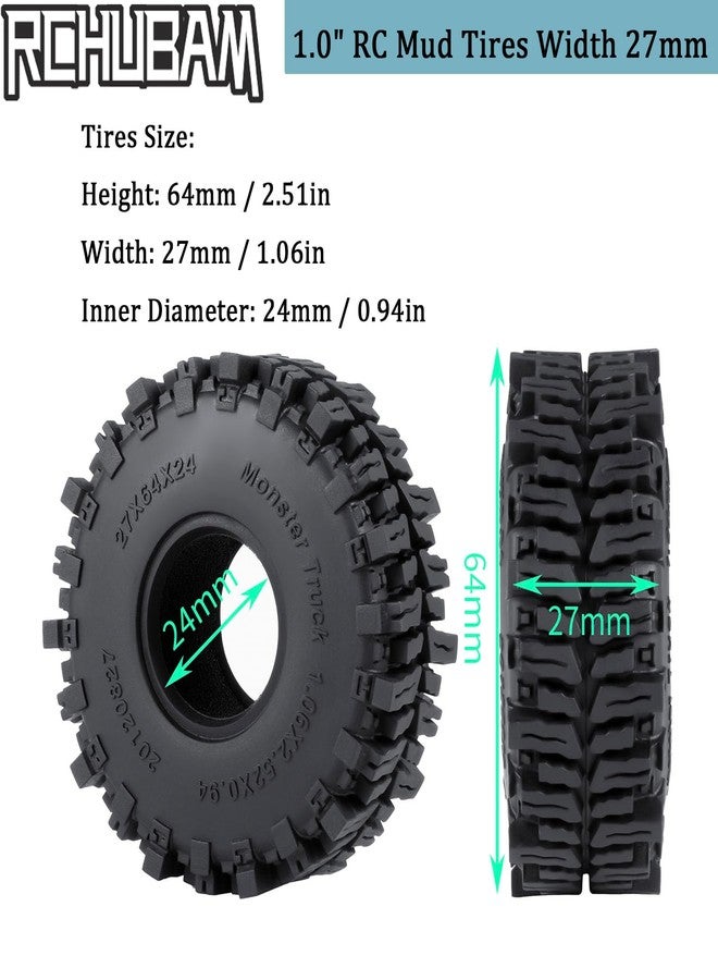 RCHUBAM إطارات RCHUBAM 1.0 بوصة للتحكم عن بعد، H&W 64x27 مم، مطاط ناعم، إطارات طينية 1.0 بوصة للتحكم عن بعد، عرض 27 مم، متوافقة مع قطع غيار ترقية سيارة TRX4M 1/18 RC Crawler، #B - Image 2
